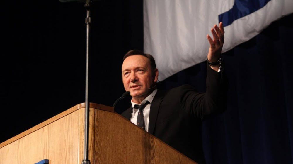 <p>Kevin Spacey spoke as a Distinguished&nbsp;Speaker at Alumni Arena Wednesday night.&nbsp;</p>