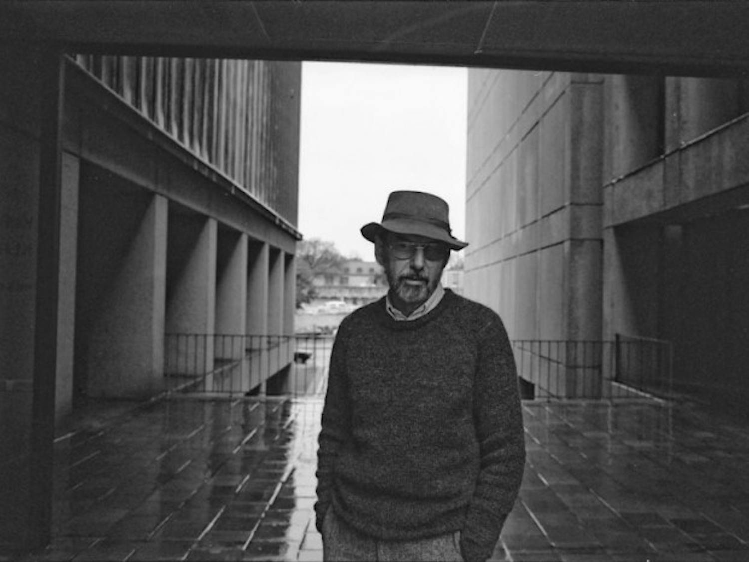 Robert Creeley, one of the founders of UB&rsquo;s Poetics Program, in classic Beat style at the University of Texas.&nbsp;Courtesy of S&eacute;bastien Bertrand 