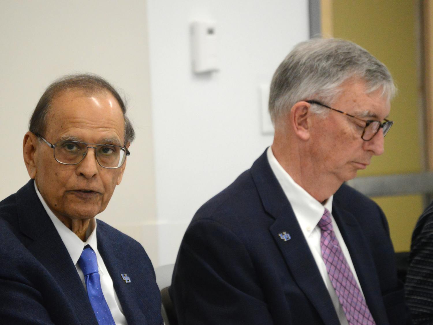 President Satish Tripathi and Provost A. Scott Weber were present at the meeting, and Tripathi read a statement emphasizing "the safety and security" of the university.&nbsp;