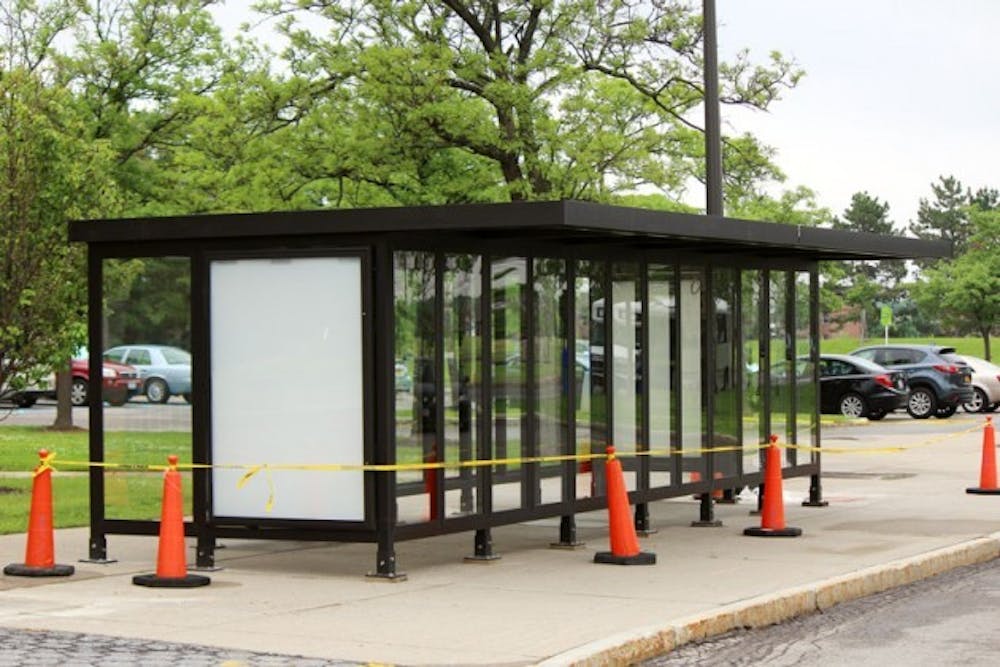 Students will soon be able to hide from the harsh winter cold. A heated bus shelter is being constructed next to O&#39;Brian hall and will be completed by August.&nbsp;Jenna Bower, The Spectrum