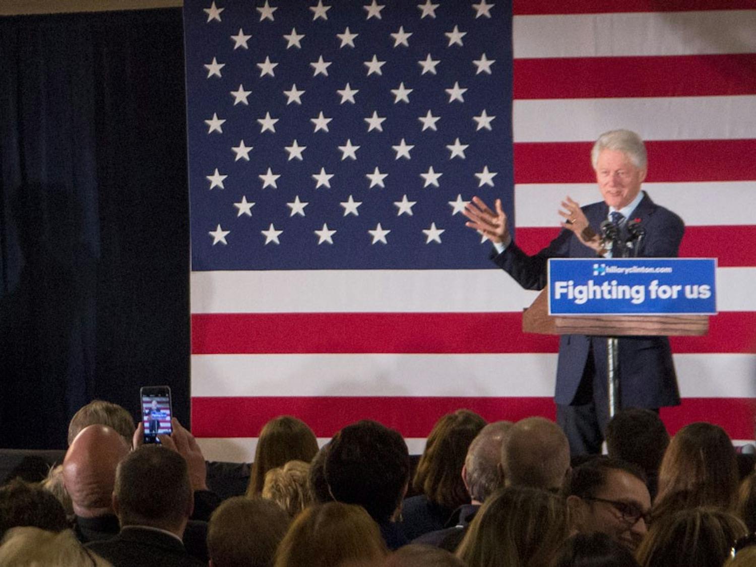 Former President Bill Clinton campaigns for his wife, Democratic presidential candidate Hillary Clinton, at the&nbsp;Grapevine Banquet Hall in Buffalo on Tuesday.&nbsp;