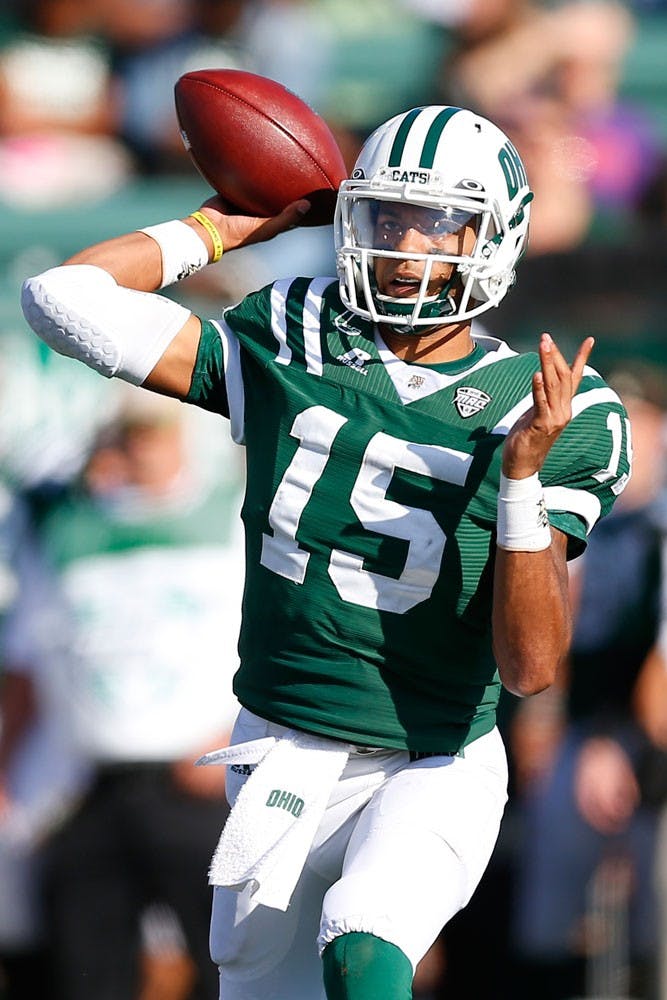 Ohio quarterback Derrius Vick will face the Bulls at UB Stadium on Saturday. Buffalo is trying to avoid an 0-3 start to conference play. 