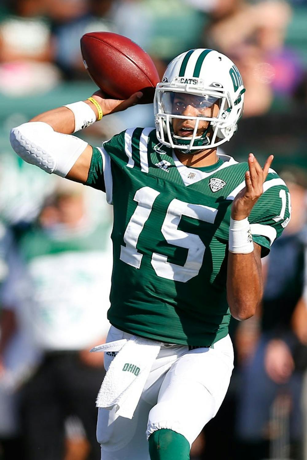 <p>Ohio quarterback Derrius Vick will face the Bulls at UB Stadium on Saturday. Buffalo is trying to avoid an 0-3 start to conference play. </p>