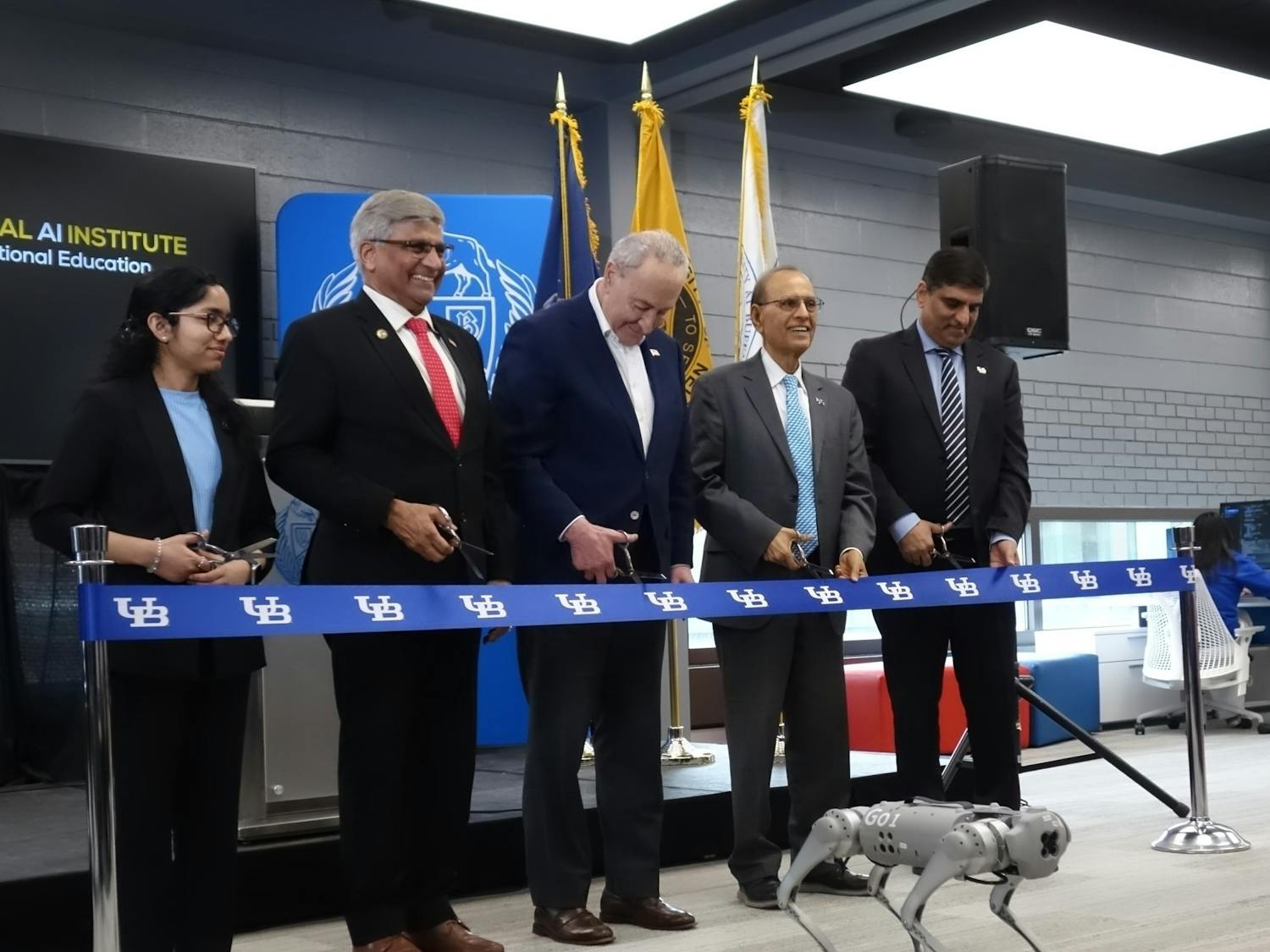 Federal and university officials cut the ribbon on UB’s National AI Institute for Exceptional Education on Tuesday. &nbsp;