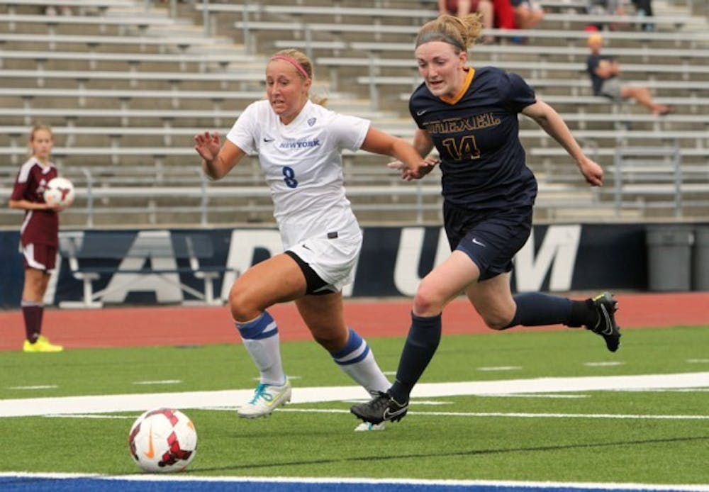 Senior forward Katie Roberts is second on the team with three points. Buffalo had its 493-minute scorelss streak snapped against No. 3 Virginia Tech.
Chad Cooper, The Spectrum