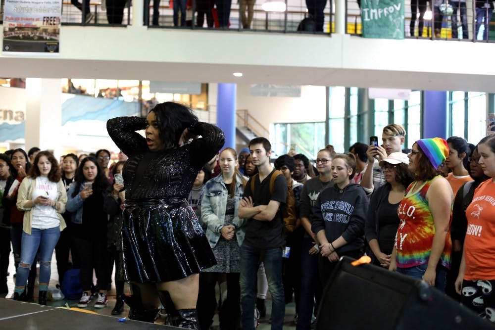 <p>The LGBTA and IDC held their annual drag show on National Coming Out Day. Students passing through the SU curiously and eagerly watched the dancers' routines.</p>