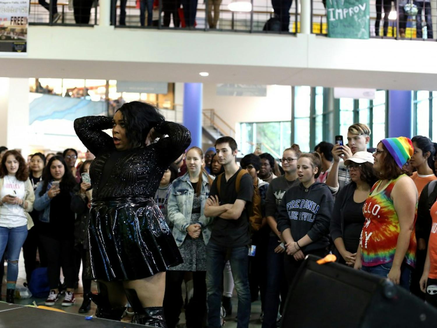 The LGBTA and IDC held their annual drag show on National Coming Out Day. Students passing through the SU curiously and eagerly watched the dancers' routines.