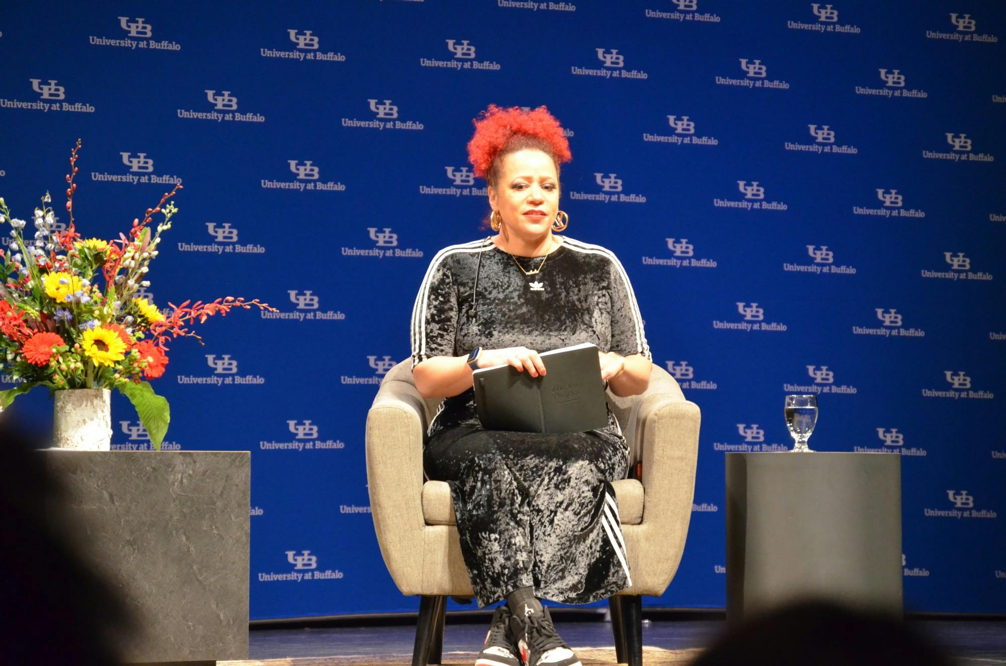Nikole Hannah-Jones spoke to Spectrum reporters in the Center for the Arts Wednesday.