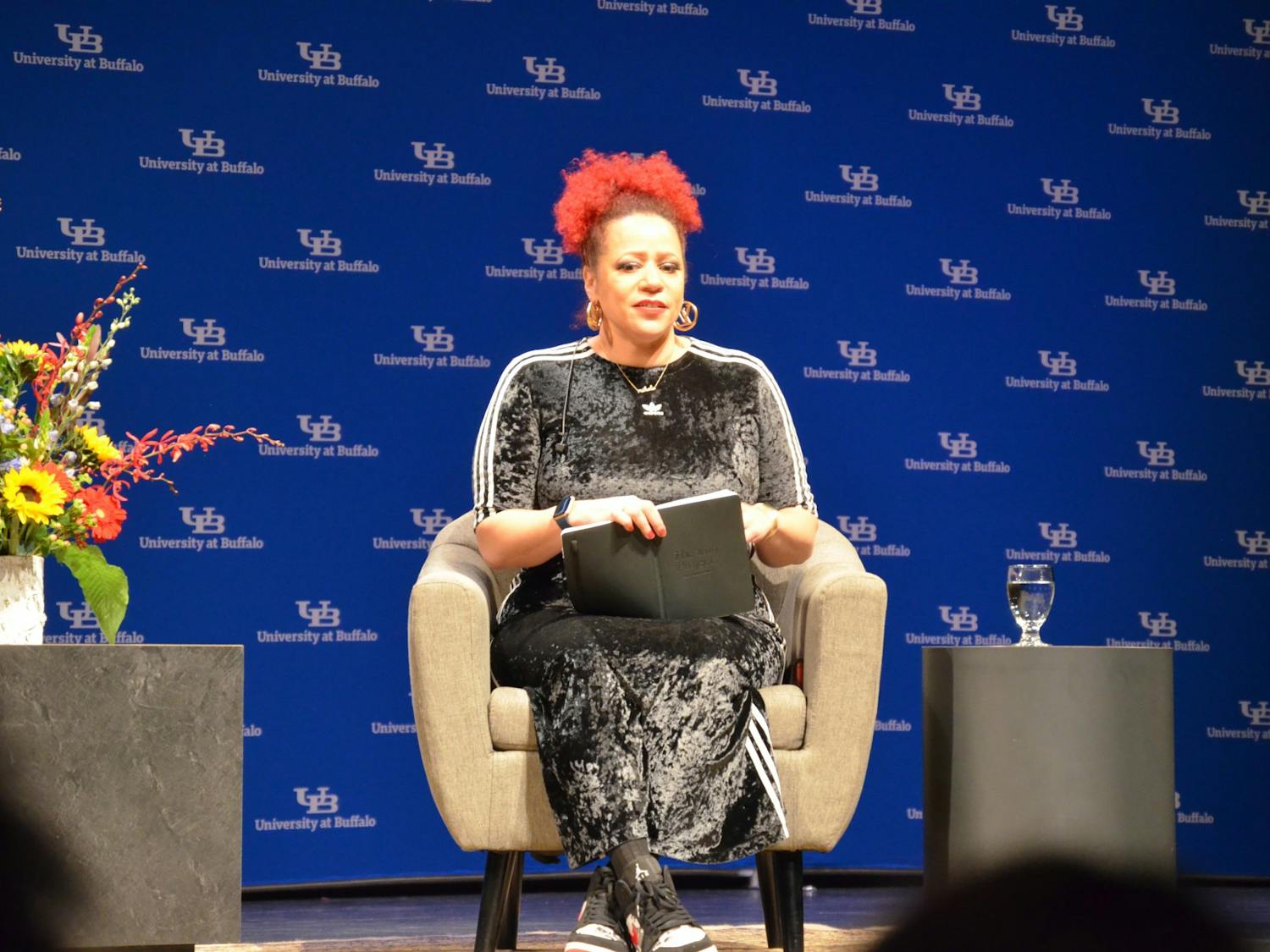 Nikole Hannah-Jones spoke to Spectrum reporters in the Center for the Arts Wednesday.