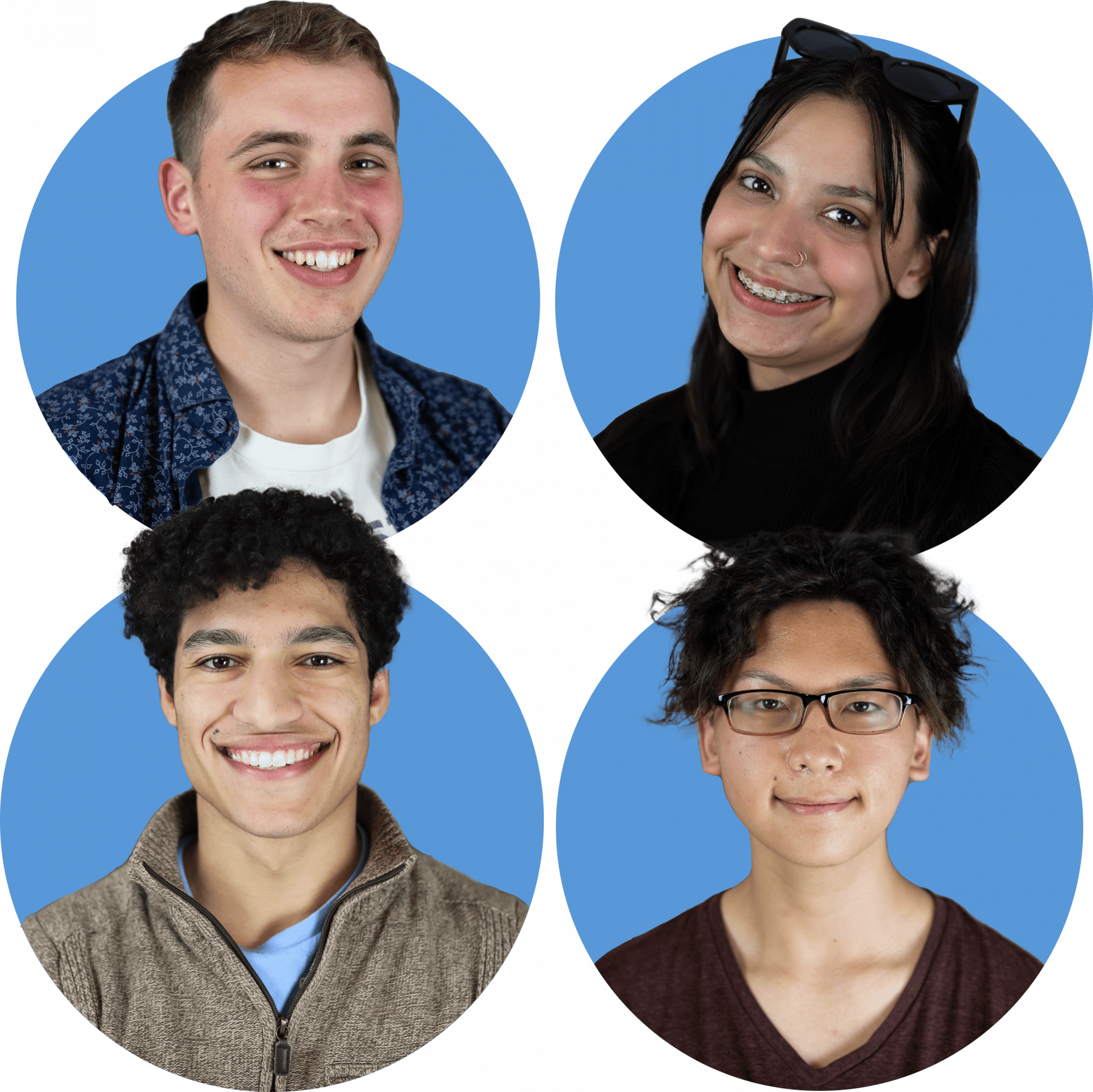 Grant Ashley (top left), Kayla Estrada (top right), Moaz Elazzazi (bottom left) and Kyle Nguyen (bottom right) won a combined two SPJ Mark of Excellence awards last weekend.