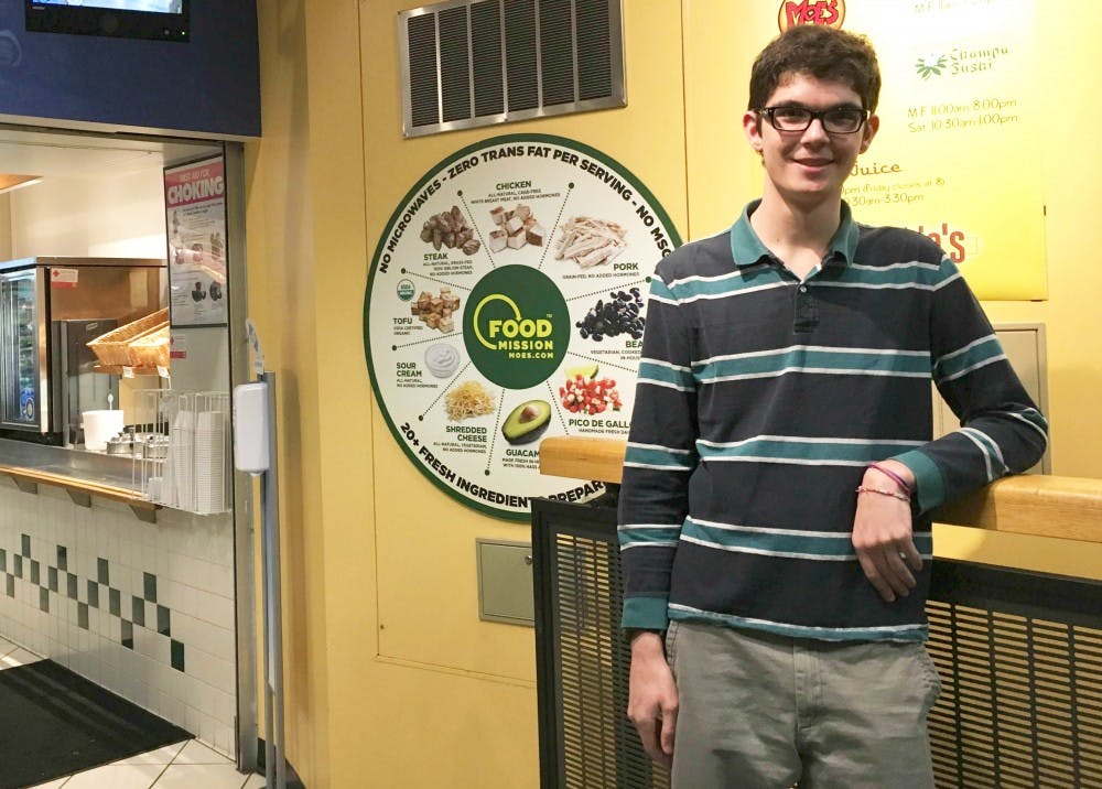 <p>SA Assembly member Matthew Eichhorn stands in front of Putnams in the Student Union. Eichhorn said Campus Dining & Shops has “arbitrary” time gaps to purchase meals.</p>
