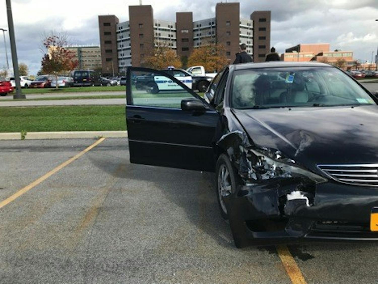 Two UB student got into a car accident outside the Hochstetter B parking lot on Augspurger Road. Neither student were seriously injured, but one car had to be towed.&nbsp;