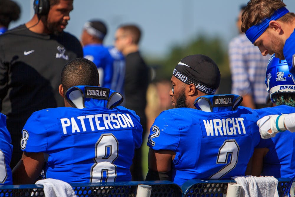 UB linebackers James Patterson (8) and Kadofi Wright (2) have different personalities and playing styles, but they are both forces on the field for the Bulls.

