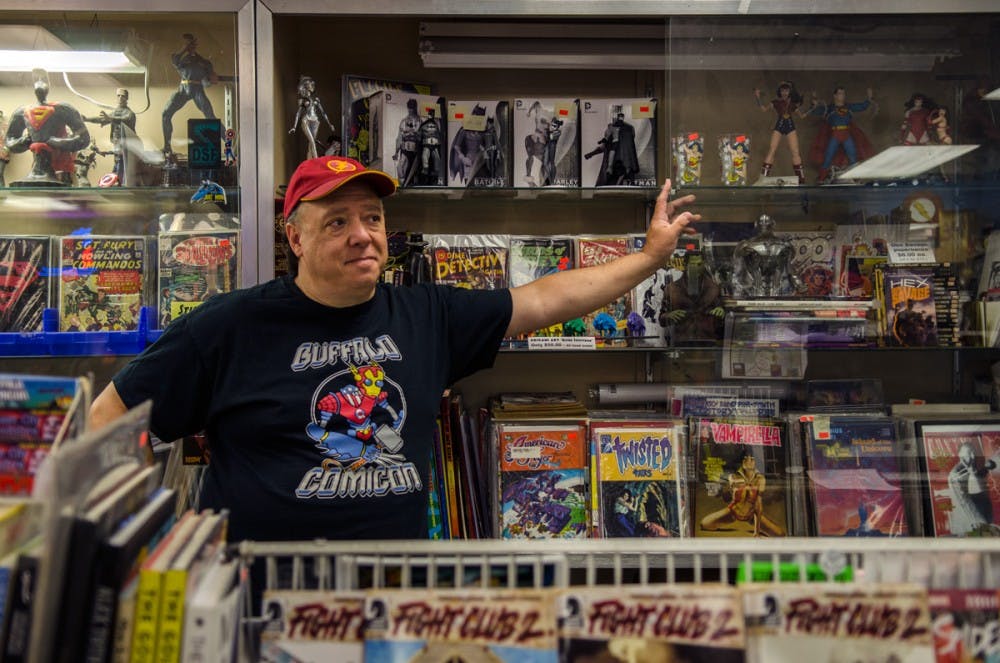 <p>Emil Novak, Sr., owner of Queen City Bookstore on Main Street near South Campus, said recent superhero movies like those produced by DC Comics and Marvel are perfect for getting to know the different universes depicted in comic books.</p>