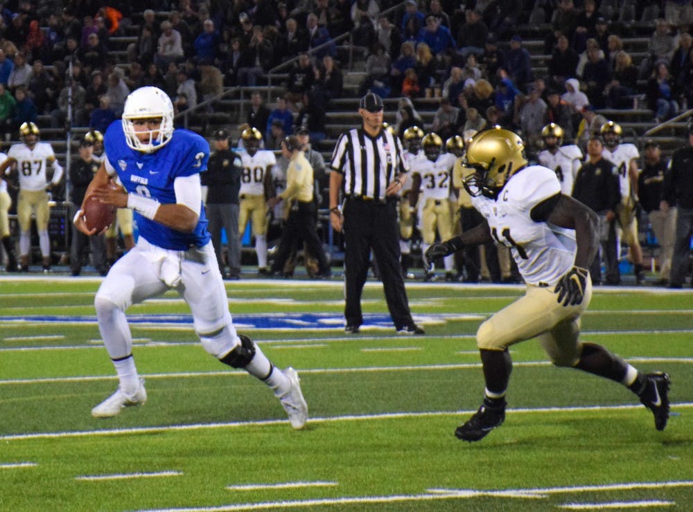 Redshirt sophomore quarterback Tyree Jackson runs with the ball during last year's game against Army. The Black Knights won this year's meeting 21-17.&nbsp;