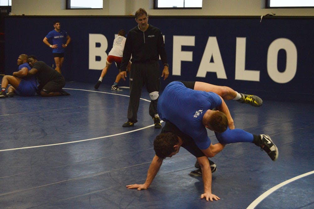 <p>The Bulls train for their upcoming match. Buffalo will take on Central Michigan this Friday at 7 p.m. in Alumni Arena.</p>