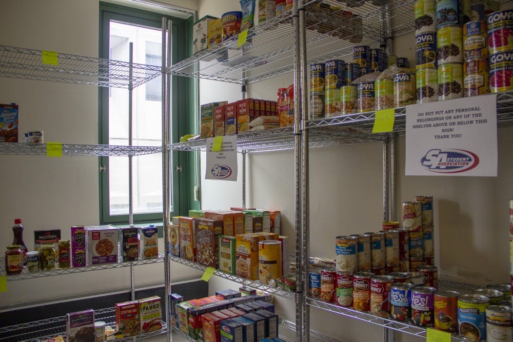 <p>UB’s food pantry is stocked and ready for the pilot program to begin. The pantry will open within the next two weeks, according to Sherri Darrow, director of Health Promotion.</p>