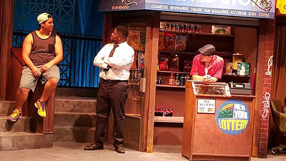 <p>Alejandro Gabriel Gómez (far left) performs onstage as Sunny in ‘In the Heights.’ </p>