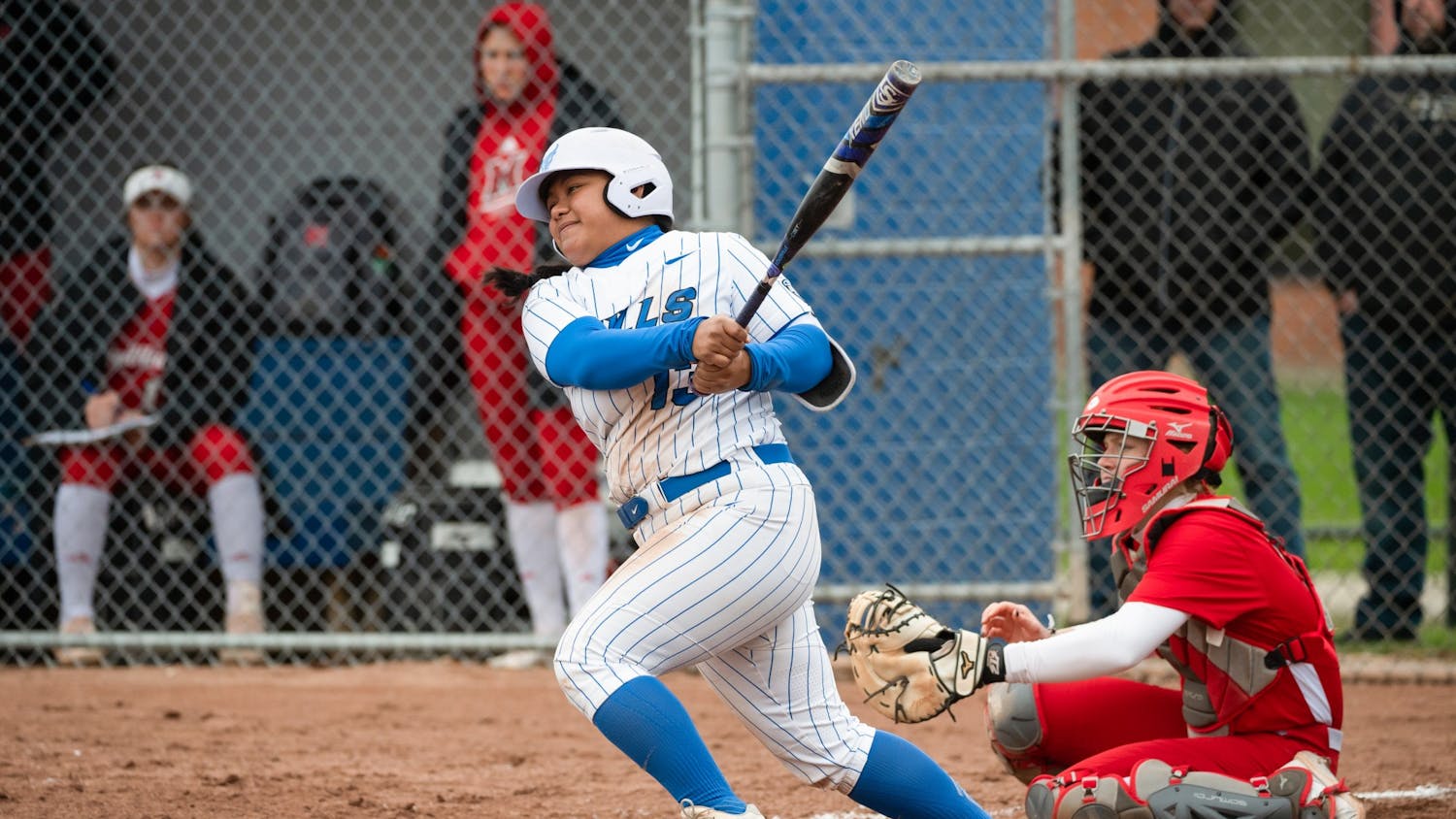 Graduate student utility player Anna Aguon connects with a pitch during a recent game against Miami (OH).