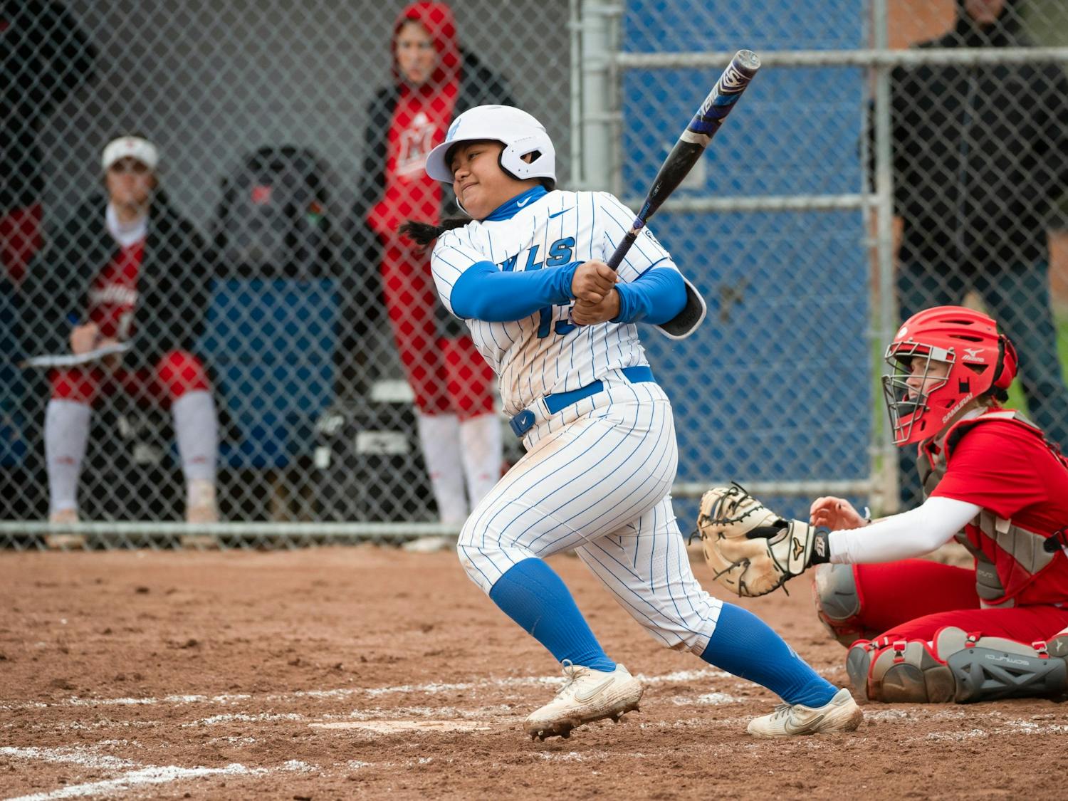 Graduate student utility player Anna Aguon connects with a pitch during a recent game against Miami (OH).