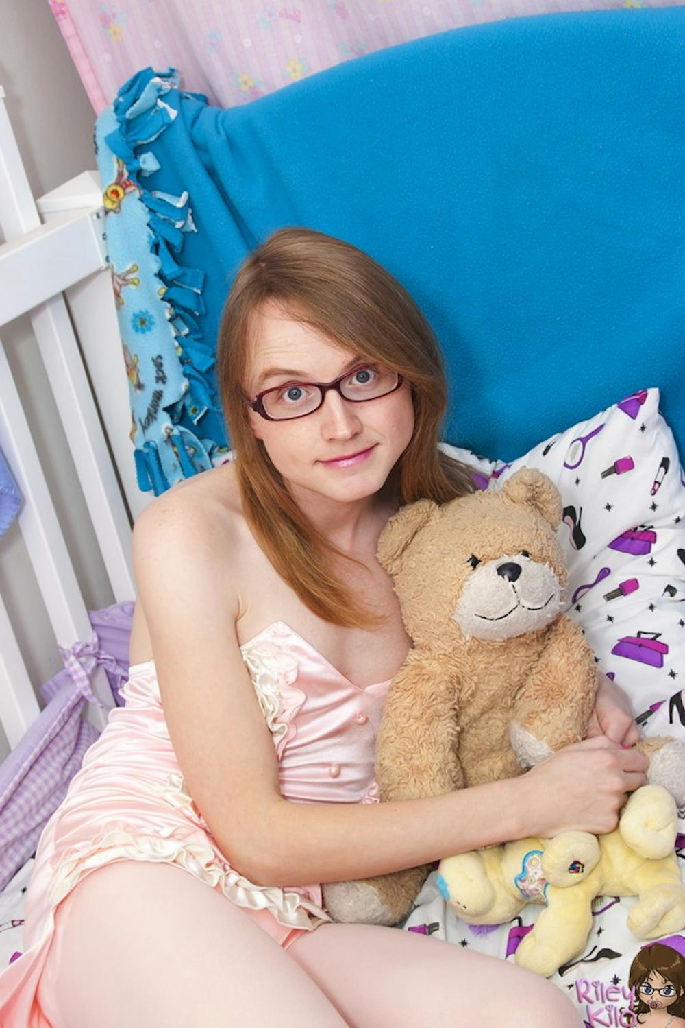 <p>"Adult baby" Riley Kilo, who once appeared on "My Strange Addiction," poses with a teddy bear.</p>
