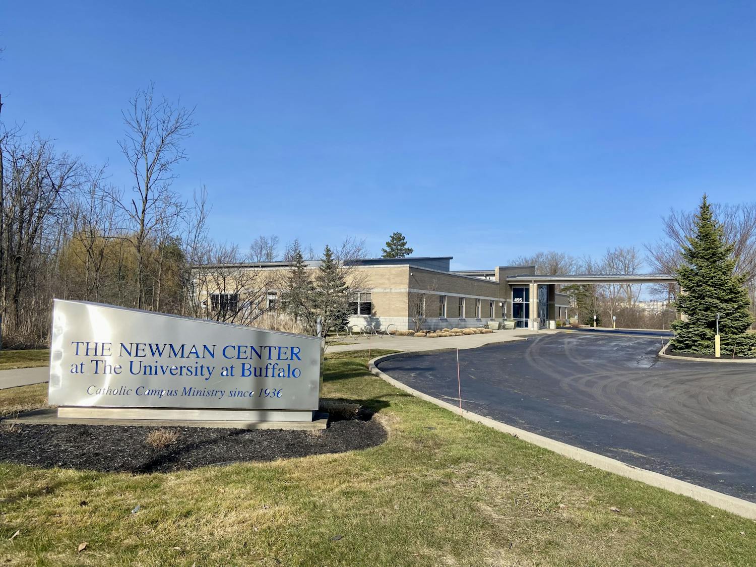 The Newman Center Catholic Ministry on Skinnersville Road, near UB's Creekside Village apartment complex. The Newman Center is one of 22 properties earmarked for potential sale by the Roman Catholic Diocese of Buffalo to help settle nearly $100 million in child sex abuse claims.
