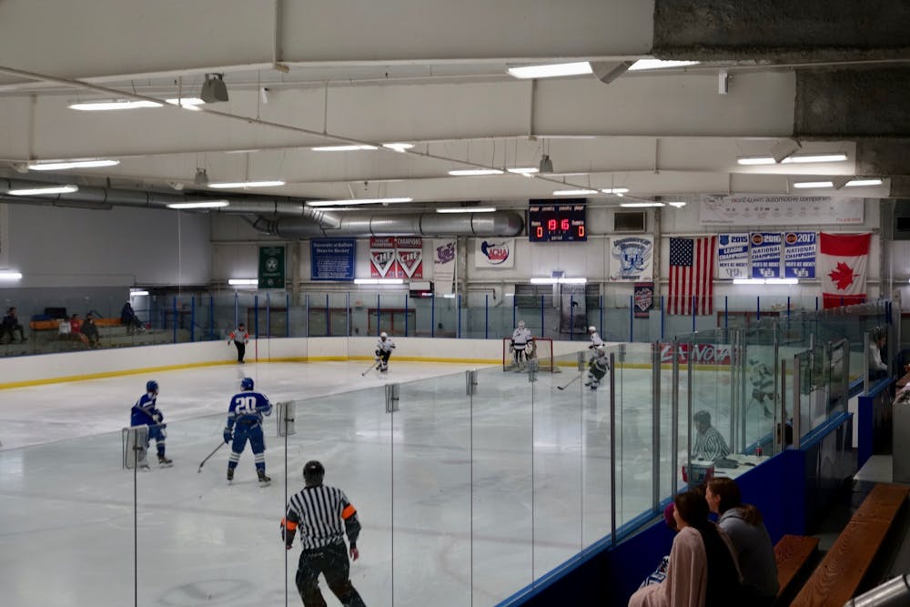 The men's ice hockey team playing at the Northtown Center.