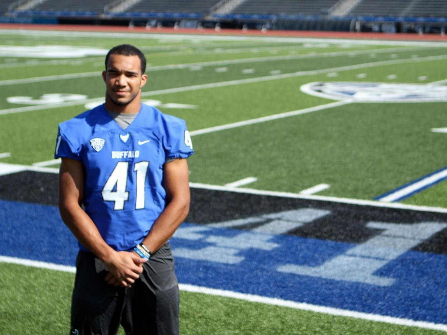 Redshirt senior linebacker Jarrett Franklin wearing the no. 41 jersey. 