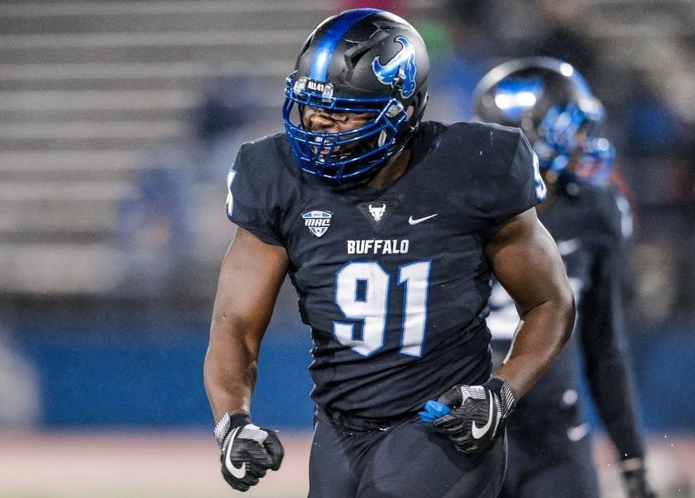 Former UB star defensive end Demone Harris is looking to raise the Lombardi Trophy for the second straight season Sunday.