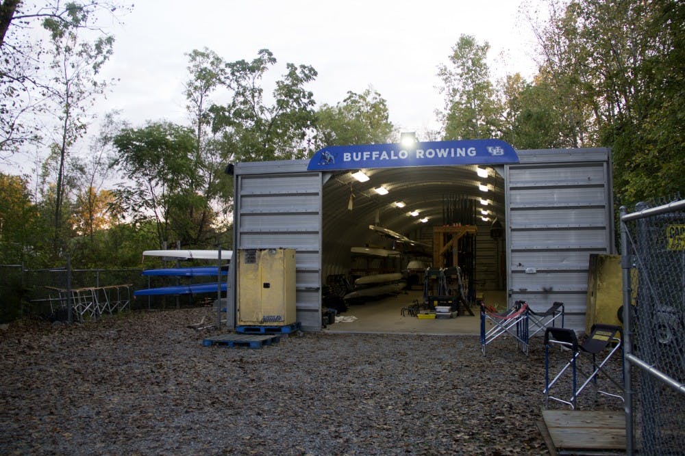 <p>&nbsp;The UB boat house with the former division 1 equipment stored to the side. The club rowing team is working with athletics for permission to use it.</p>
