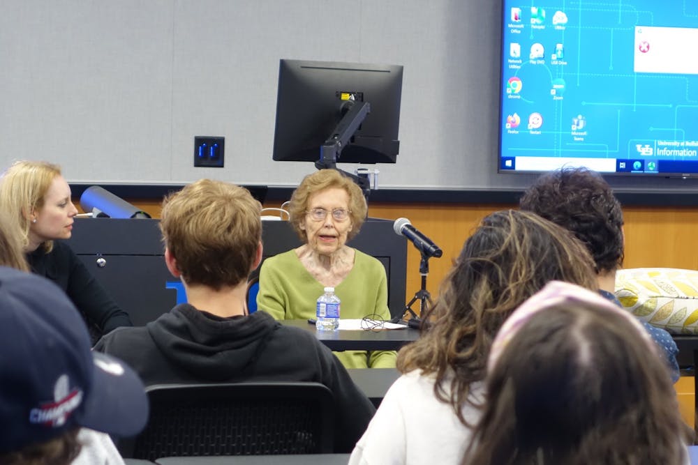 Holocaust survivor Sophia Veffer spoke at UB on April 17.