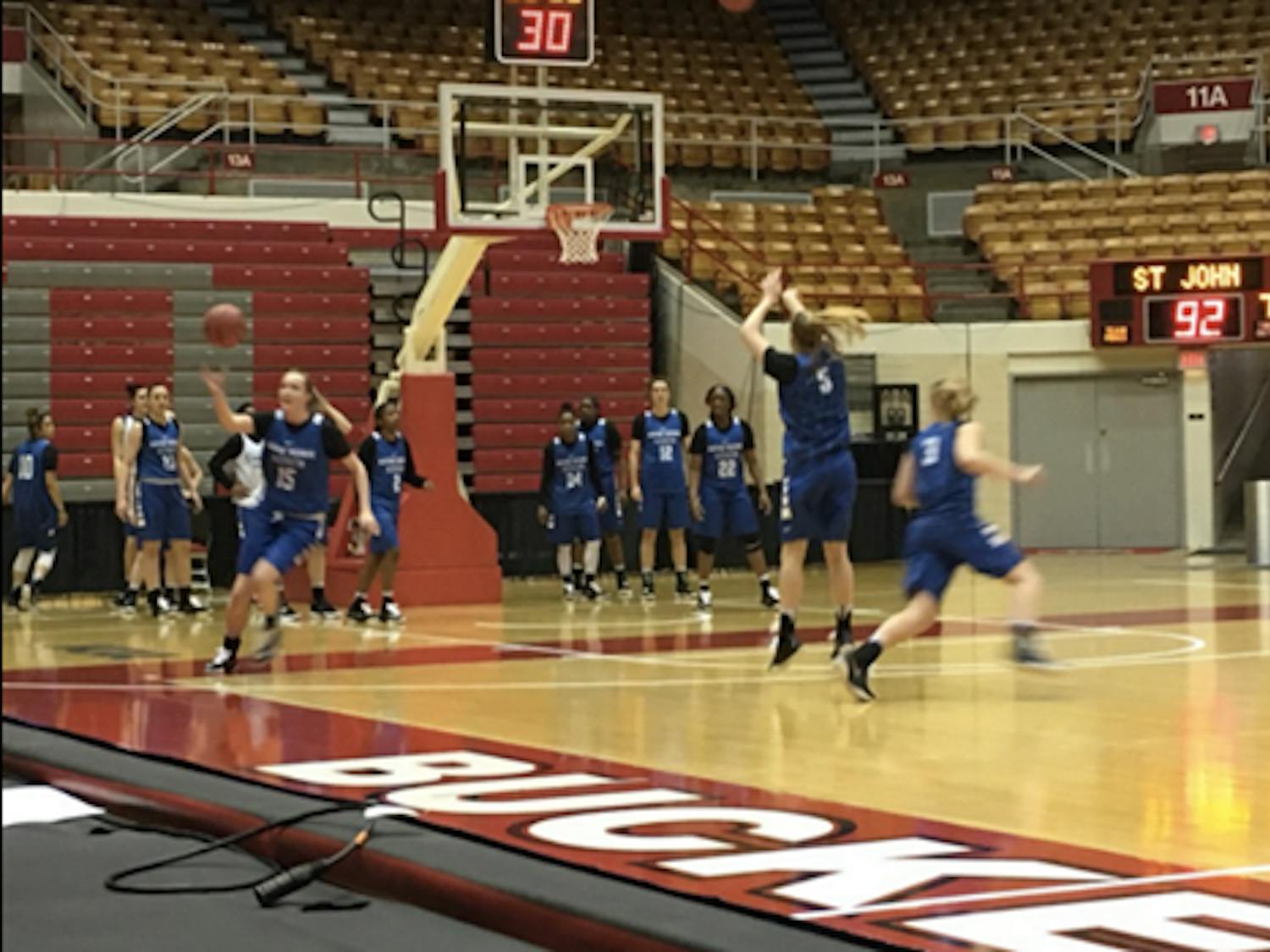 The Buffalo women's basketball team practices in the St. John Arena Thursday afternoon to prepare for its matchup with No. 3 seed Ohio State.&nbsp;