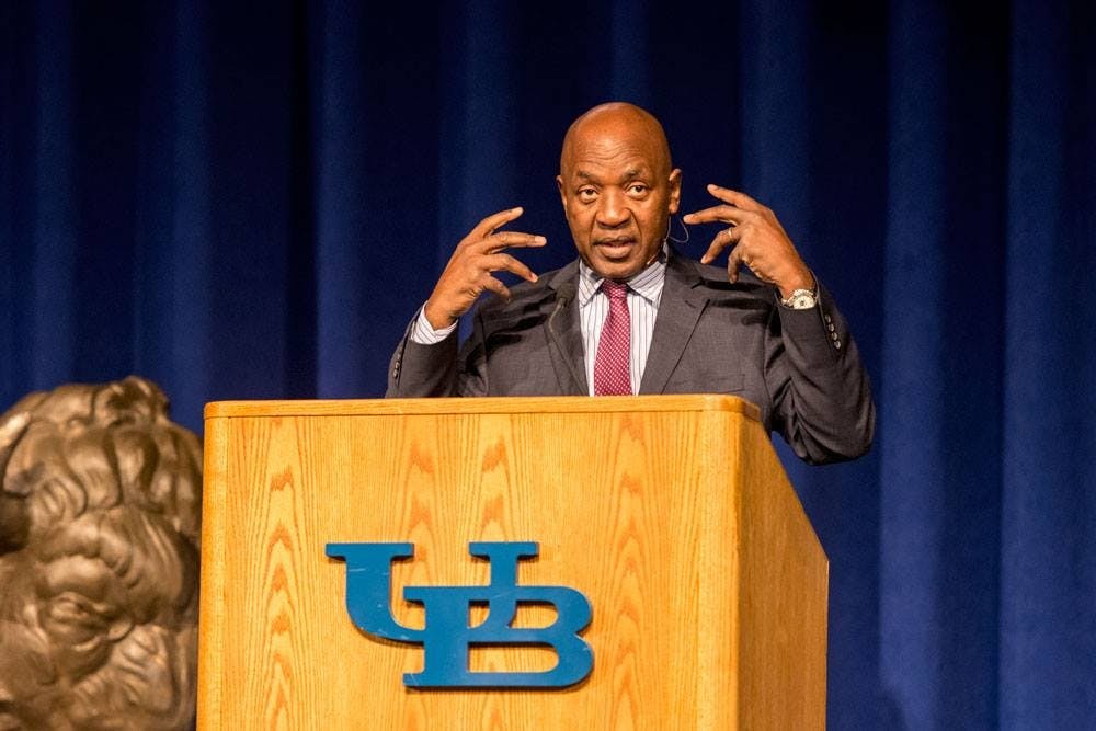 <p>Charles Ogletree, a Harvard Law professor, spoke as the Martin Luther King Jr. Commemoration Keynote Speaker at Alumni Arena Thursday night&nbsp;</p>
