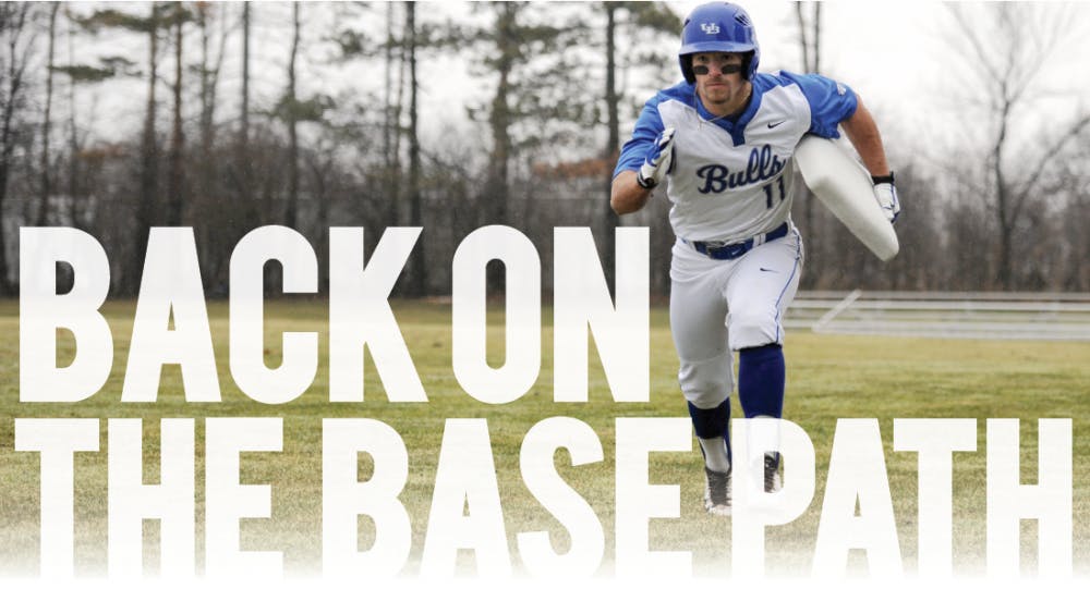 <p>Nick Sinay runs to second base with first base in hand. Sinay looks to steal 50 bases this season, which would be a Bulls record.</p>