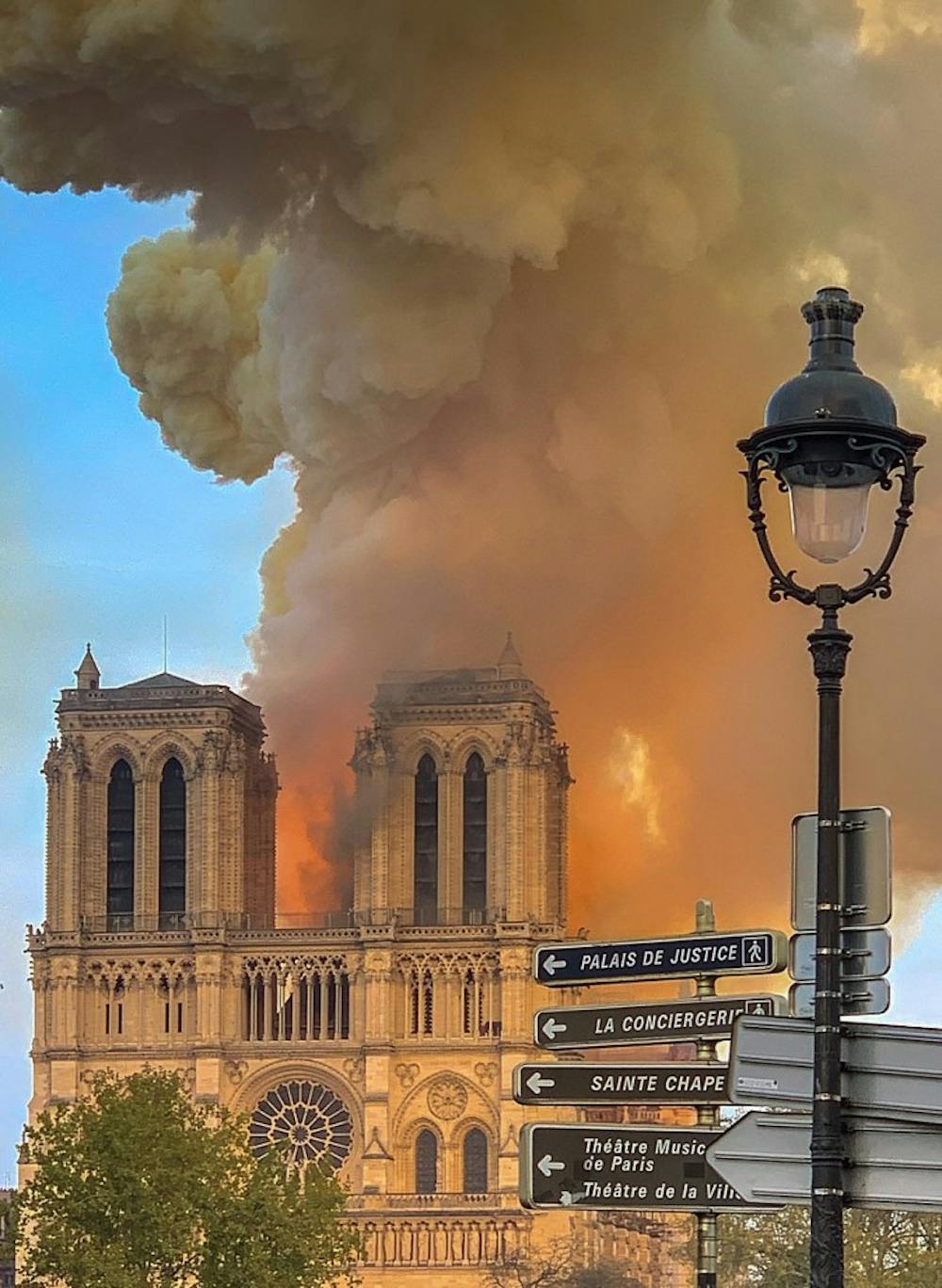 <p>The Notre Dame Cathedral caught fire Monday night. The fire destroyed the roof and middle spire.</p>