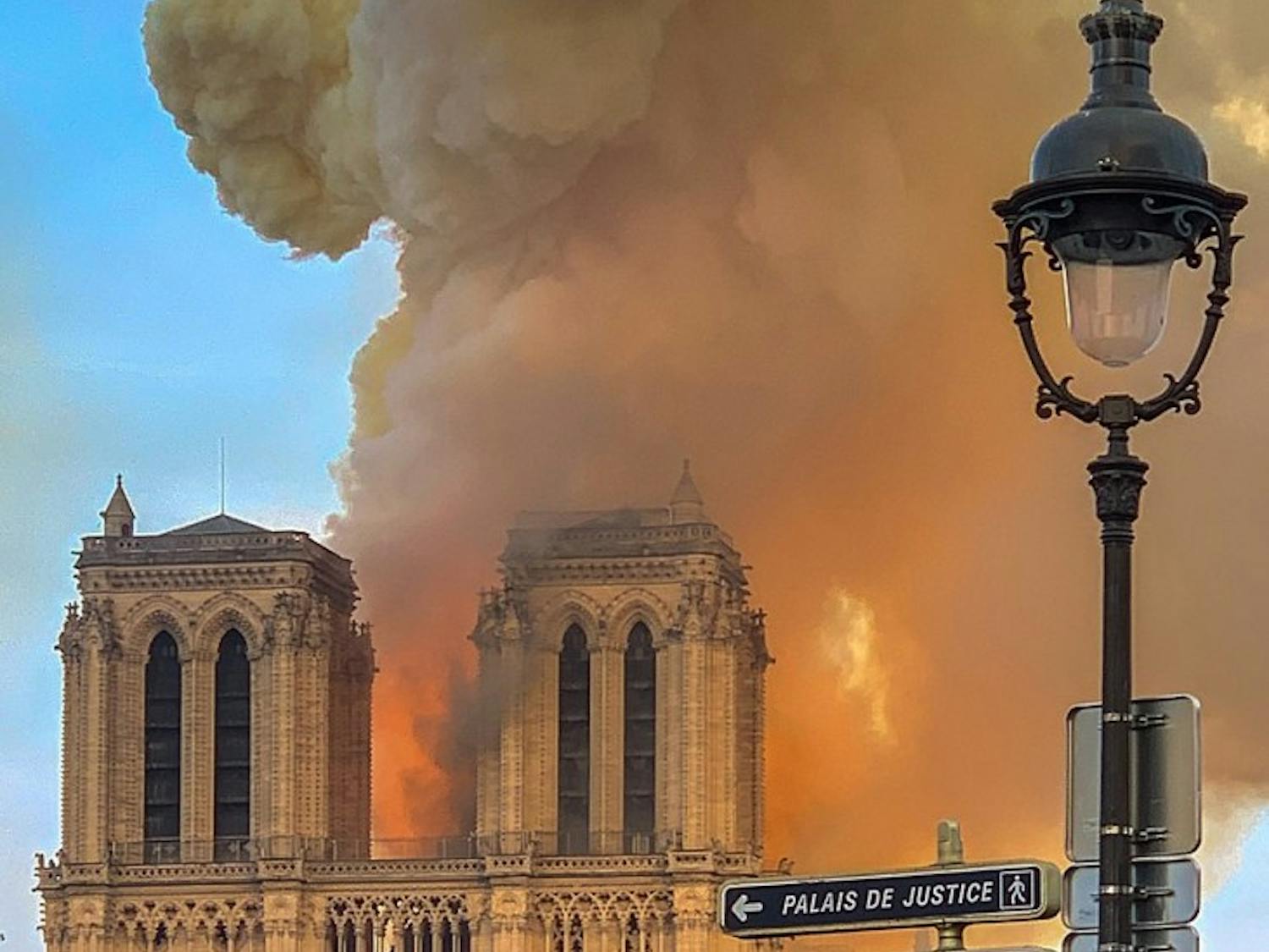 The Notre Dame Cathedral caught fire Monday night. The fire destroyed the roof and middle spire.
