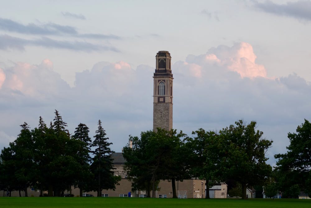 <p>The tower of the MacKay Heating Plant, on UB's South Campus, is home to a family of peregrine falcons.</p>