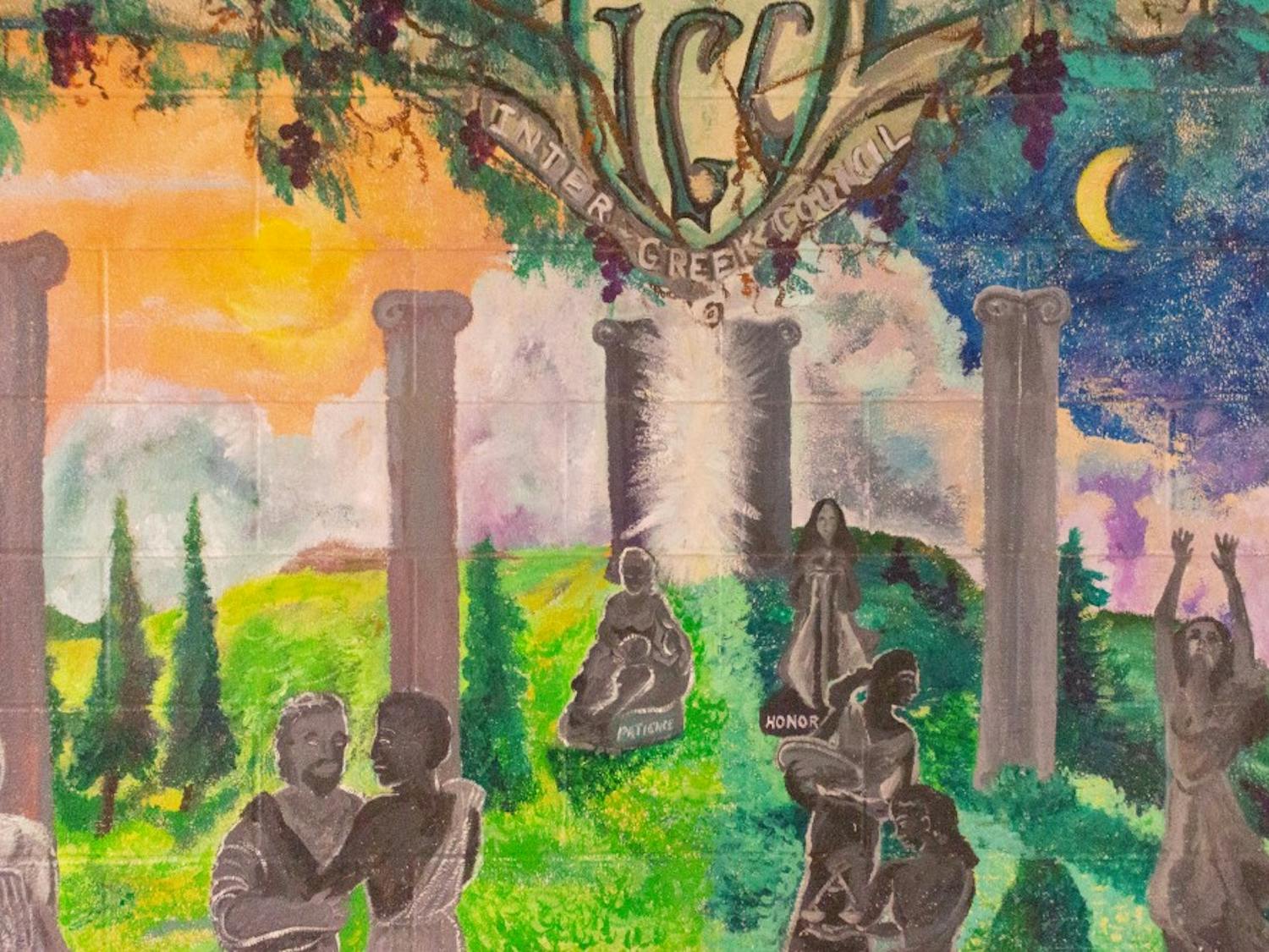 Greek life mural in the student union.