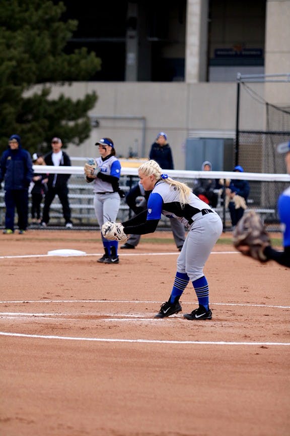 Junior pitcher Ally Power gets ready to windup her pitch. The Ohio Bobcats swept the Bulls, making for a rough weekend.
