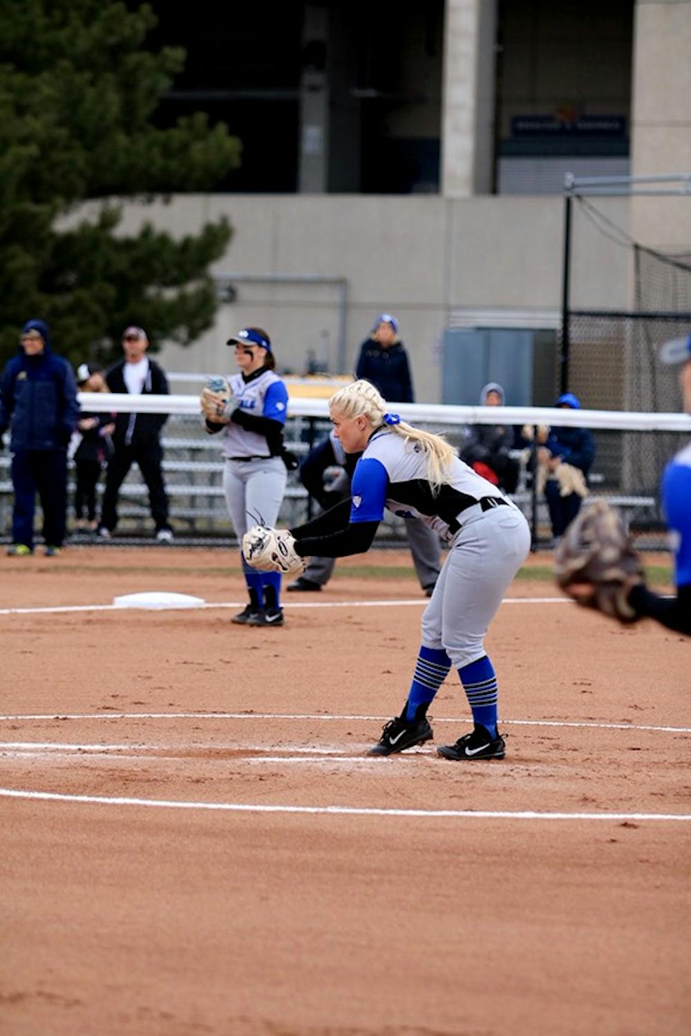 <p>Junior pitcher Ally Power gets ready to windup her pitch. The Ohio Bobcats swept the Bulls, making for a rough weekend.</p>