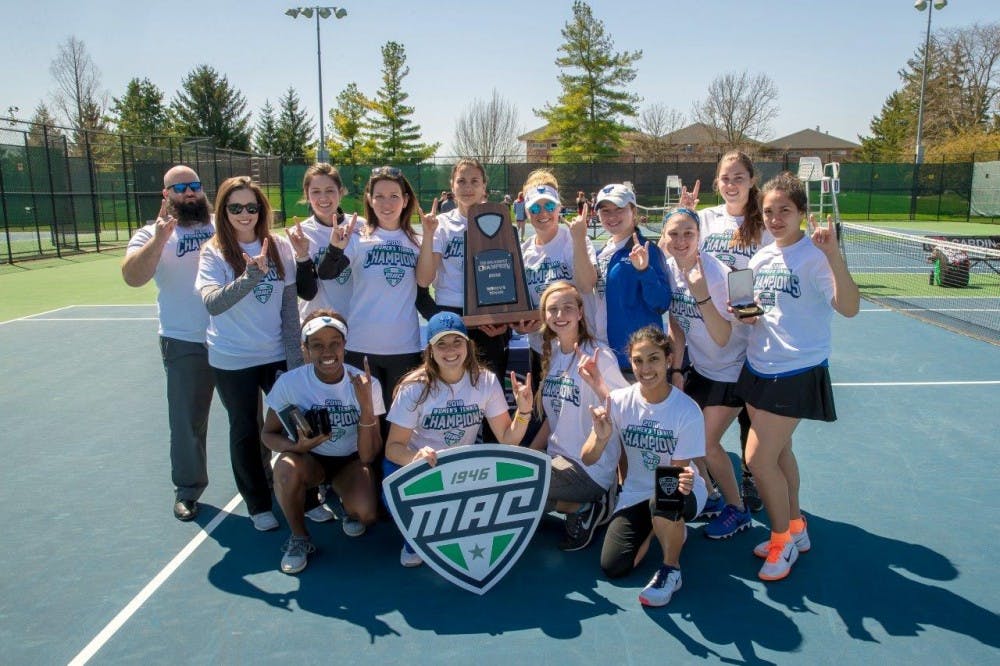<p>The Bulls holding their newly won 2018 MAC Championship. This marked the program's third MAC Championship and the team's first back-to-back titles.</p>