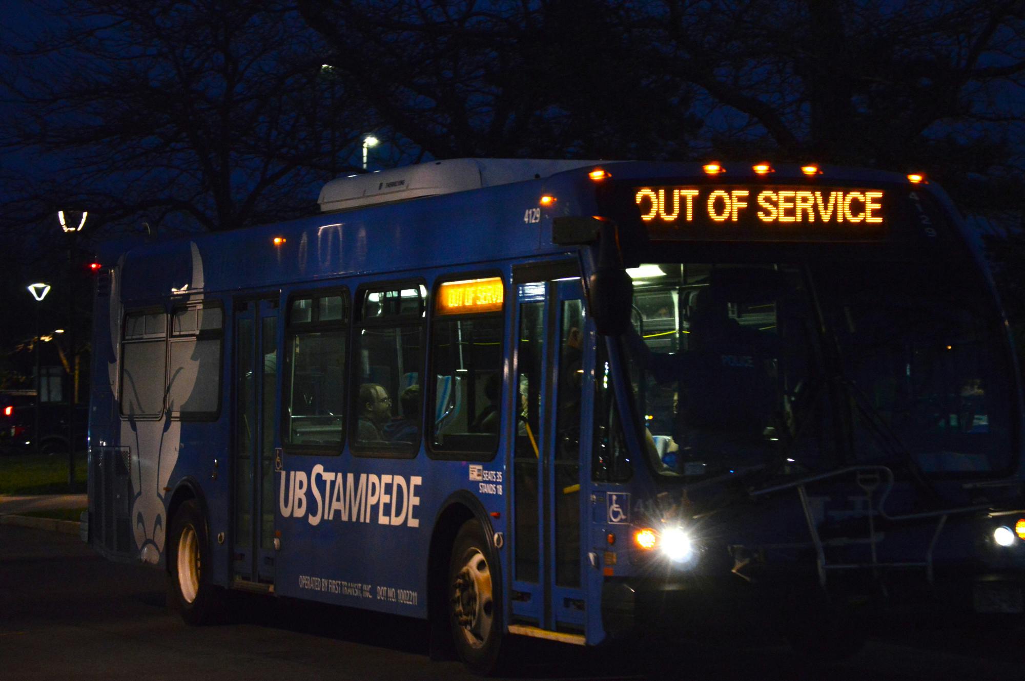 Law enforcement used this UB Stampede bus to transport detained protesters in the wake of last week's pro-Palestine demonstration.&nbsp;