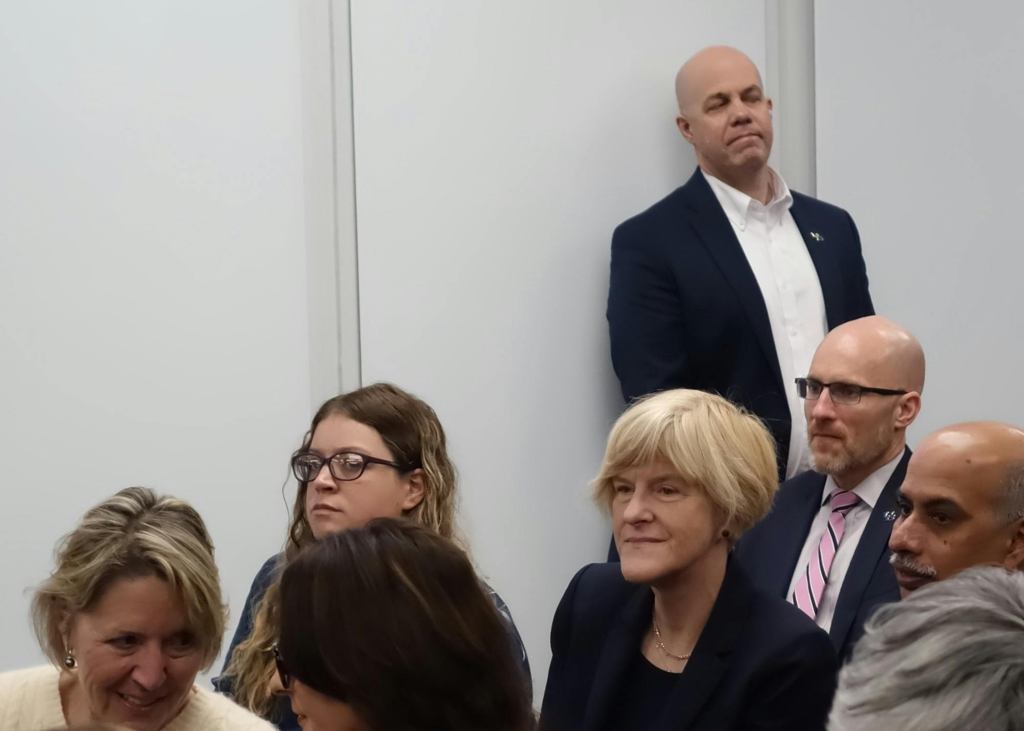 College of Arts and Sciences Dean Robin Schulze (seated, dressed in black) attending a speech given by Senator Chuck Schumer two weeks ago. &nbsp;&nbsp;&nbsp;&nbsp;&nbsp;&nbsp;&nbsp;&nbsp;&nbsp;&nbsp;&nbsp;&nbsp;&nbsp;&nbsp;&nbsp;&nbsp;&nbsp;&nbsp;&nbsp;&nbsp;&nbsp;&nbsp;&nbsp;&nbsp;&nbsp;&nbsp;&nbsp;&nbsp;&nbsp;&nbsp;