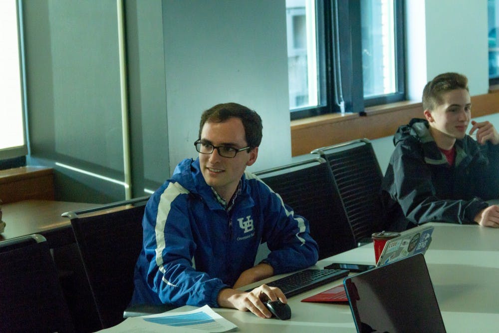 Council of Advocacy and Leadership chair Mike Brown speaks during the organization’s first meeting Wednesday. Topics from increasing graduate stipends to mental health and improved access to transportation were discussed at the meeting.&nbsp;