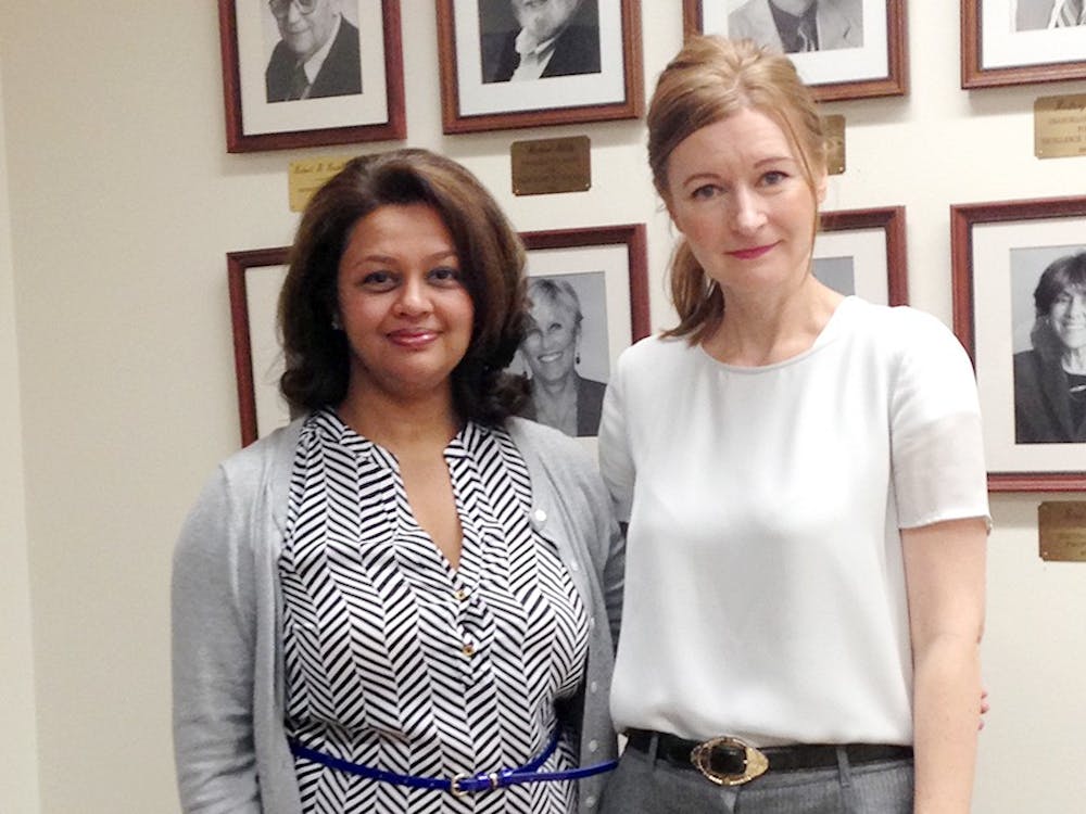 <p>Namita Thomas, a staff assistant for Educational Leadership and Policy (left), and Janina Brutt-Griffler, a chair professor for Educational Leadership and Policy (right). The two are a part of the new Economics and Education Policy Analysis Master’s program.</p>