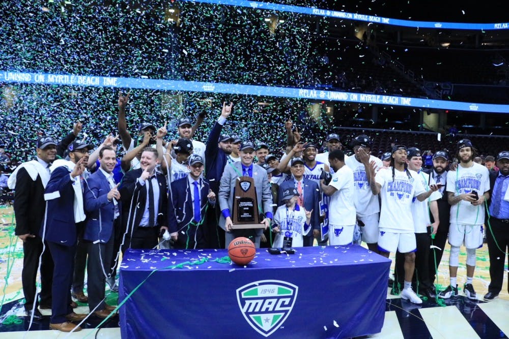 <p>The Bulls celebrate their third Mid-American Conference championship in four years. Head coach Nate Oats wants to build a great program not just a great team.</p>