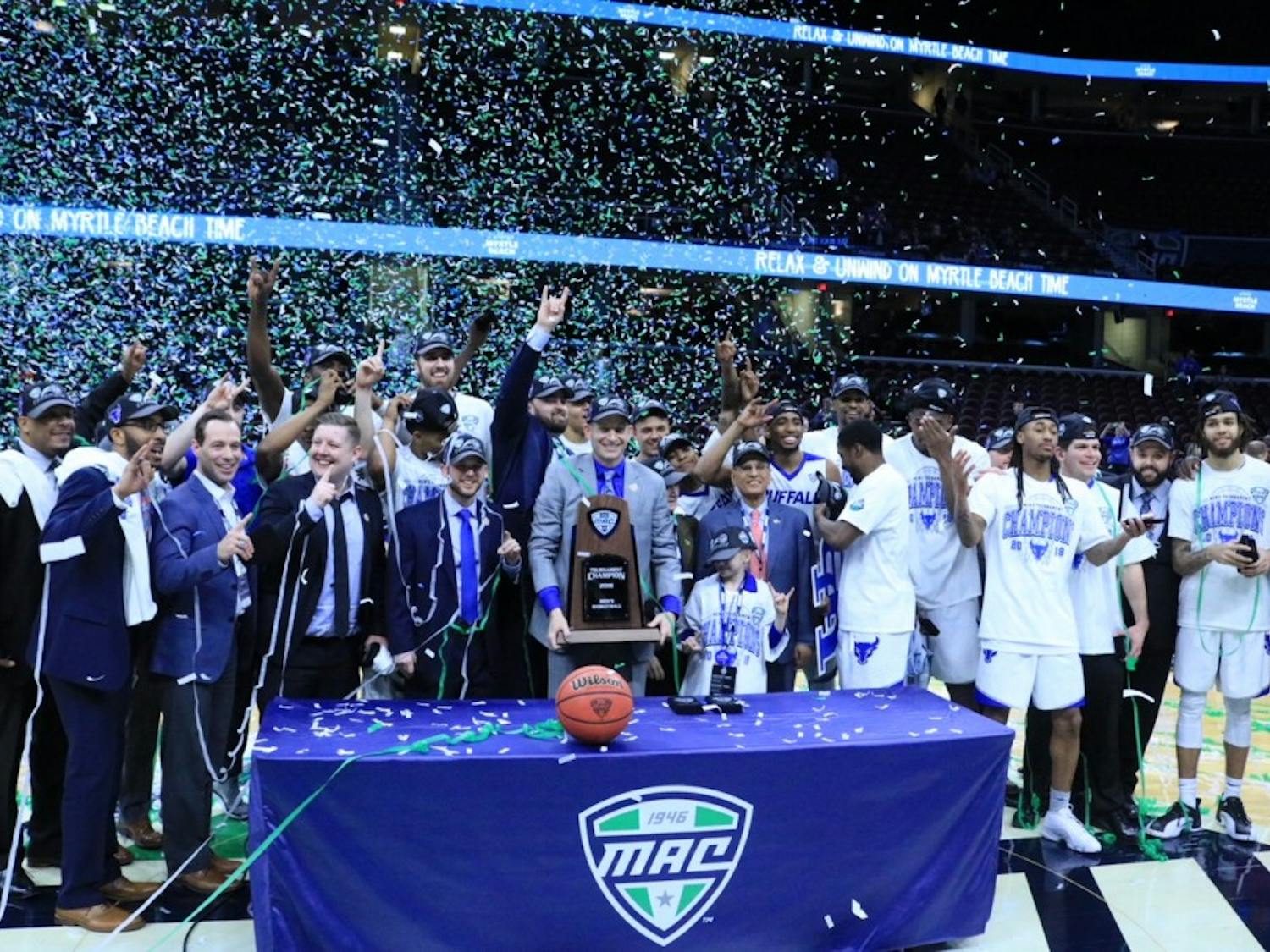 The Bulls celebrate their third Mid-American Conference championship in four years. Head coach Nate Oats wants to build a great program not just a great team.