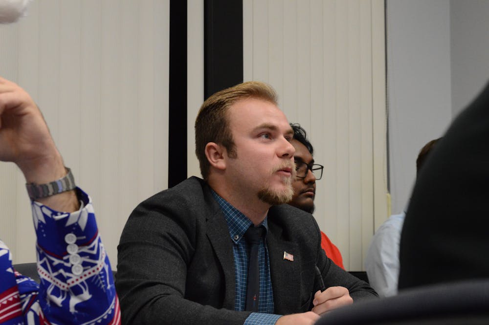 Krauciunas addressing his resolution during Wednesday’s Senate meeting.