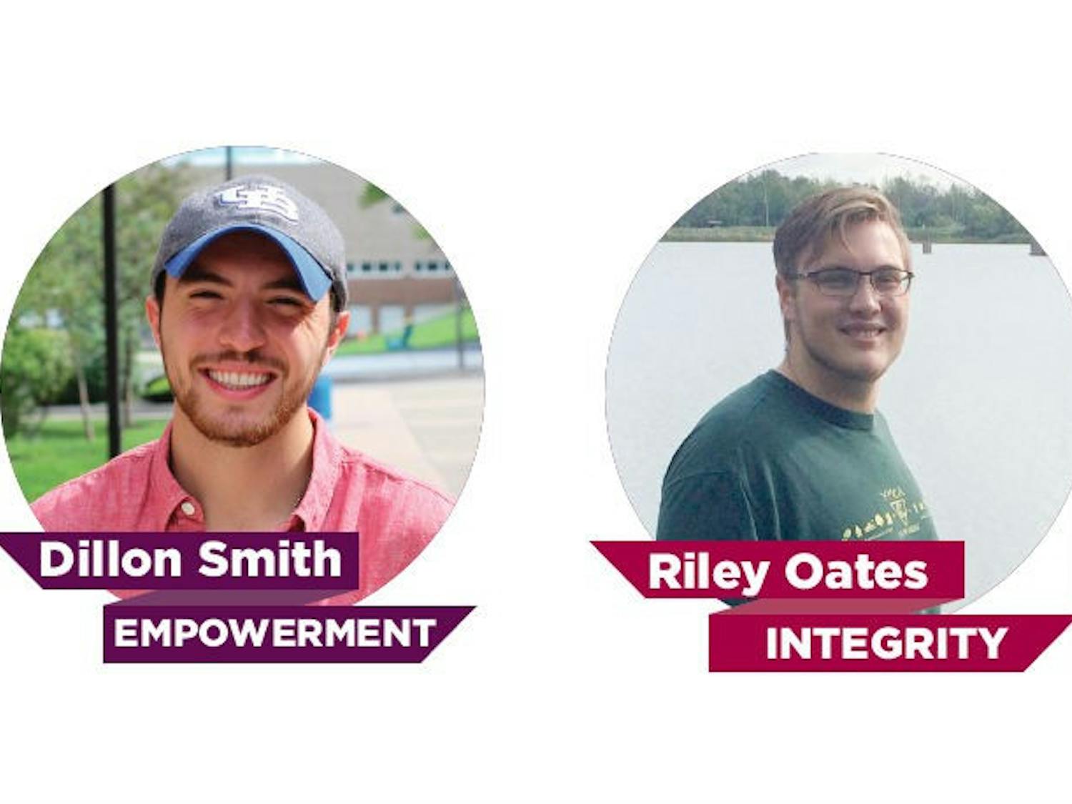 Dillon Smith and Riley Oates are representatives for their parties running in the Student Association Senate election this week. 
