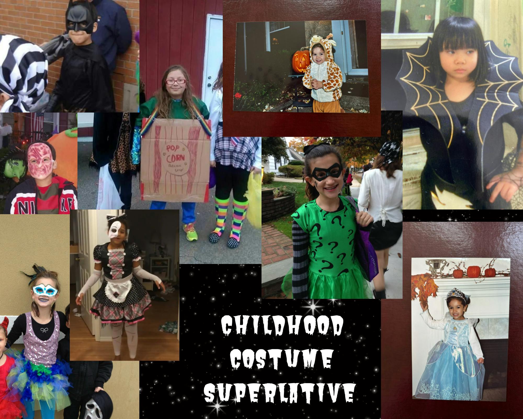 A graphic depicting The Spectrum staff's childhood Halloween costumes.